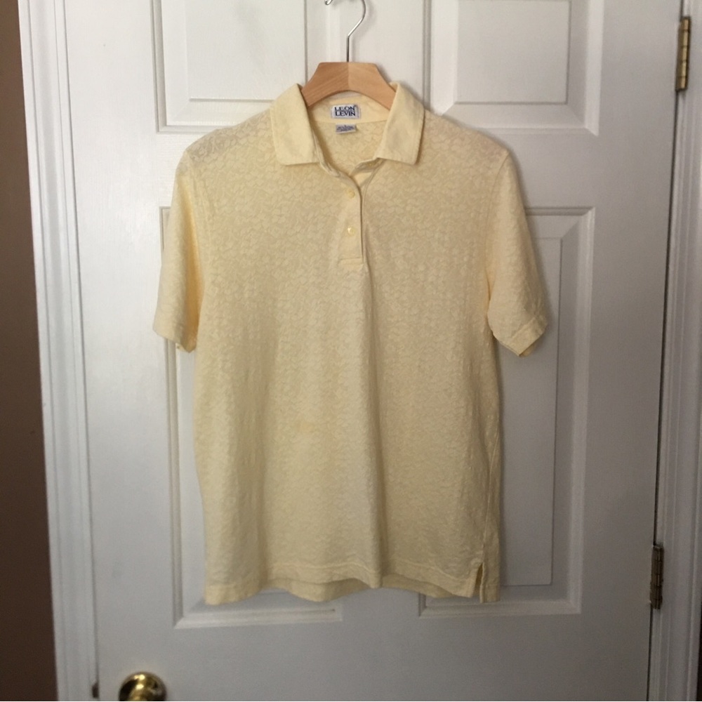 LEON LEVIN Collared Polo Shirt Short Sleeve Blouse Top Yellow floral Medium.